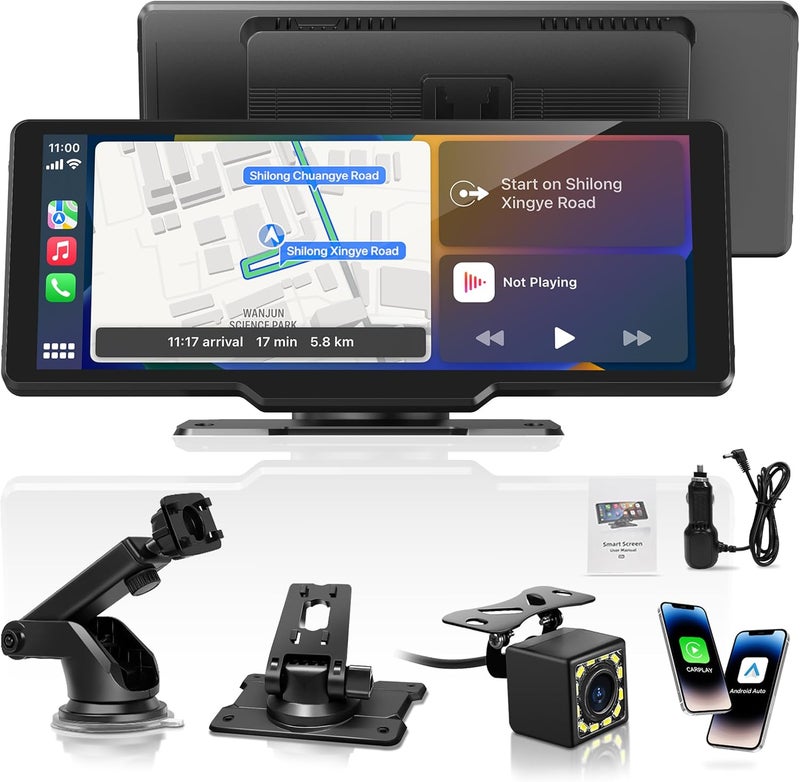 Carpeer Portable Carplay Screen for Car, 10" Wireless Carplay & Android Auto Car Play Touchscreen with 1080P Backup Camera,GPS Navigation,Voice Control,5.0 Bluetooth (10inch) - Image 1